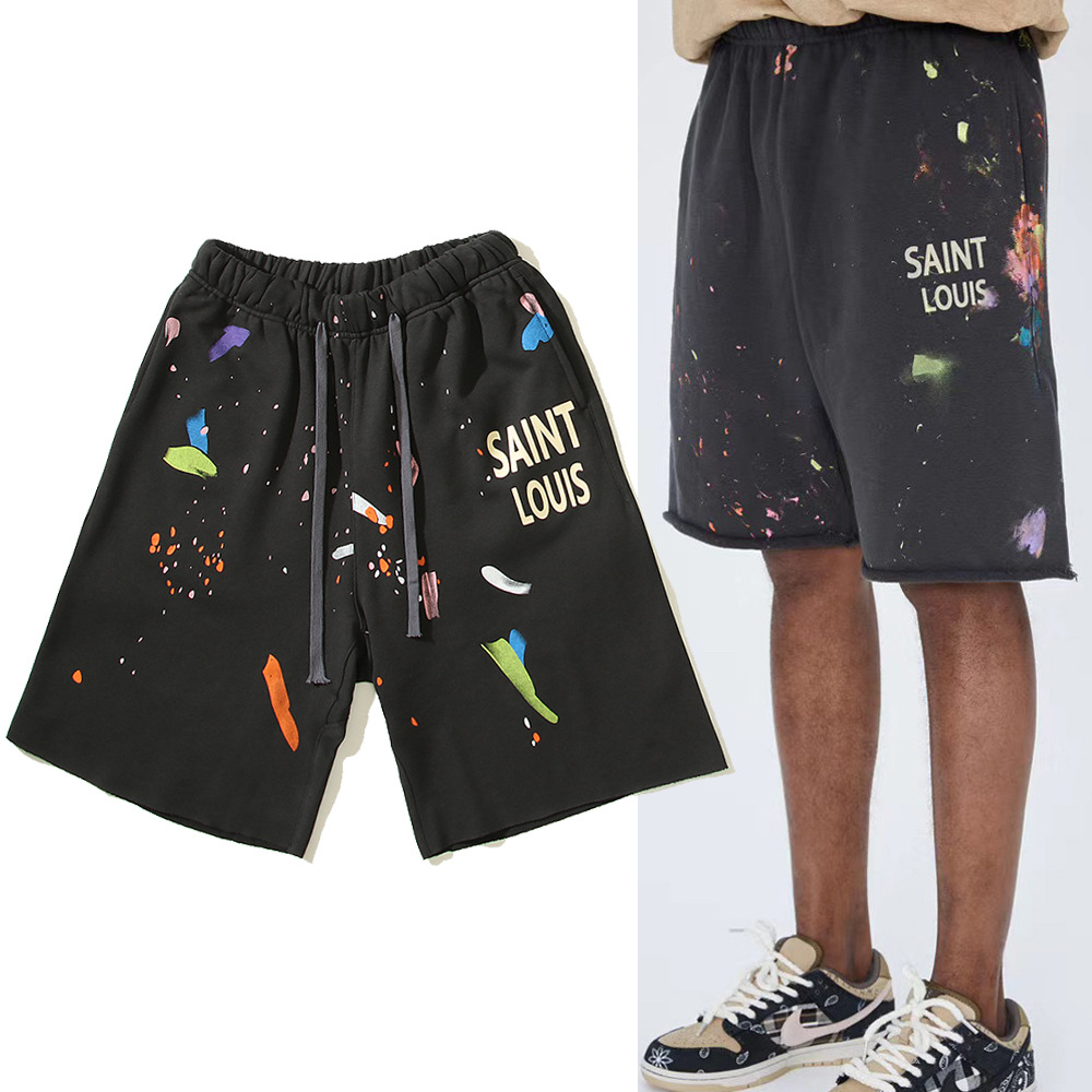 

Painted Shorts Summer Pant Hip Hop For Men Drawstring Beach Holiday Short pants Clothes, Black