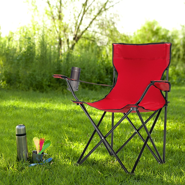 Portable Folding Fishing Camping Beach Picnic Outdoor Chair Seat With Cup Holder Blue Red-image-863179181