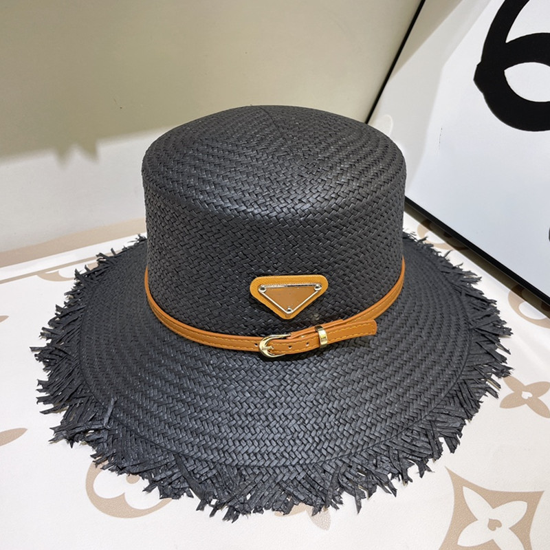 

Designer Triangle label sun hats grass woven flat top women's hat gentleman's hat