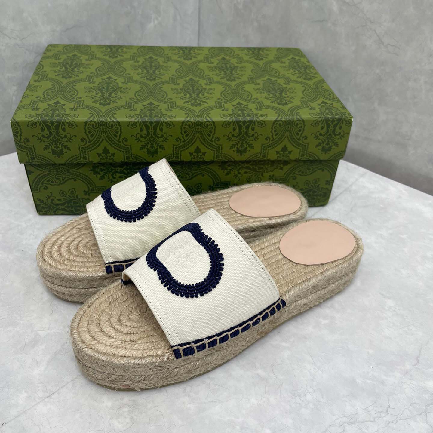

Designer Slippers Women's Fashion Embroidered Canvas Designer Slippers Canvas Covered Platform Sandals4, #2