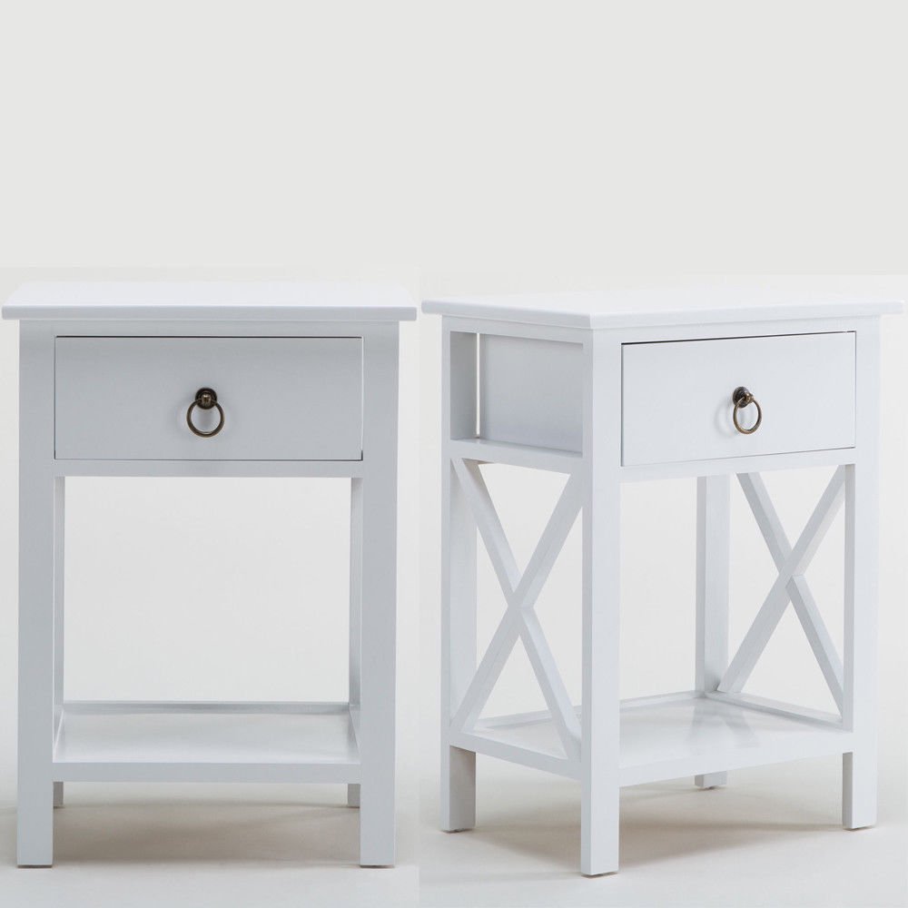 

Wooden X-Design Side End Table Night Stand Storage Shelf with Bin Drawer Night Stand Sets of 2