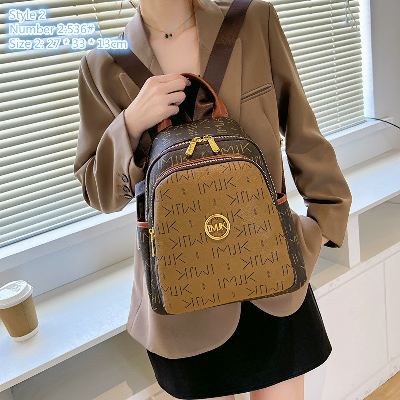 

Factory wholesale ladies shoulder bag 2 styles thick leather fashion handbag retro simple double zipper leisure backpack college wind letter student backpacks, Brown-536#