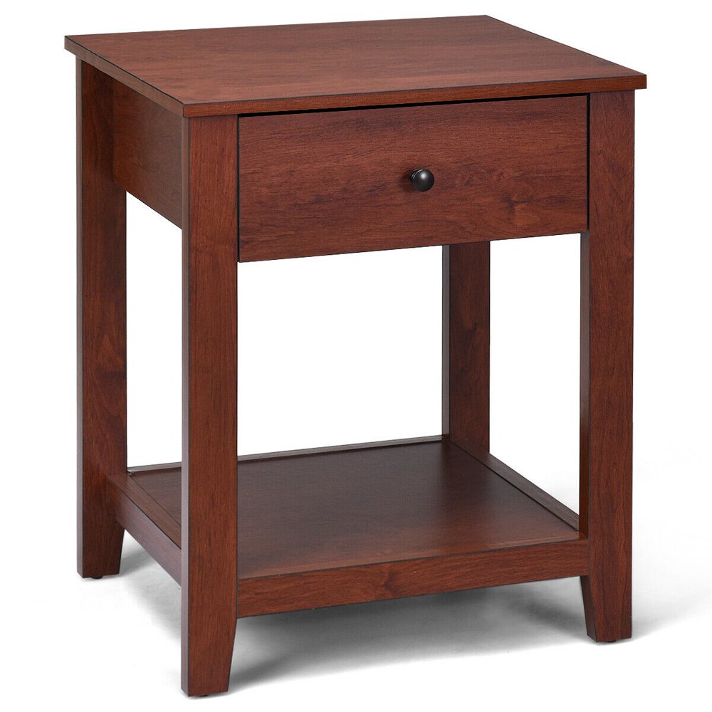 

Night Stand End Side Table Bedside Accent Table with Drawer and Storage Shelf