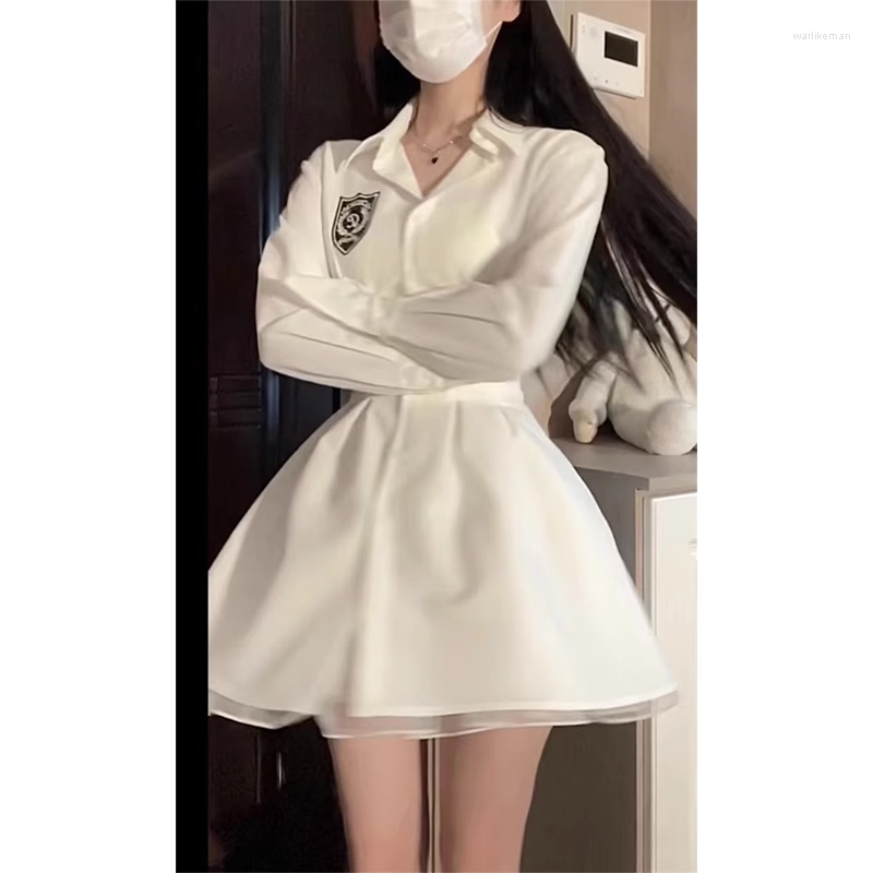 

Casual Dresses Syeazeam Dress French Elegant Temperament Age Reduction College Style Robe Simple Versatile Female Wear, White