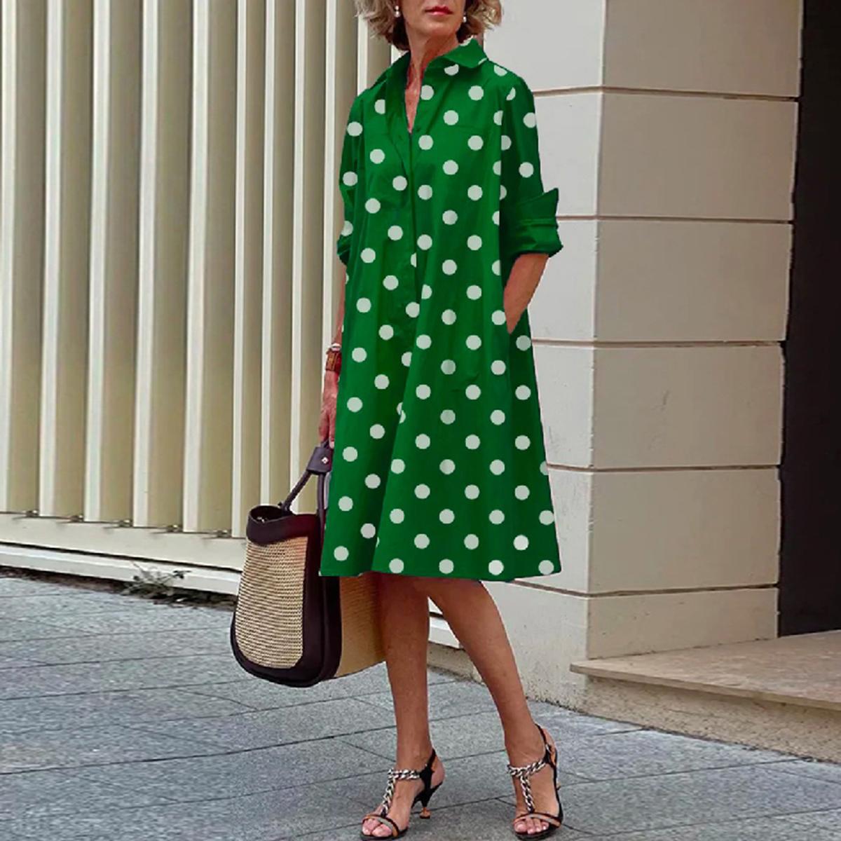 

Dresses Uoozee Polka Dot Female Dress Fashion Casual Daily Loose Long Sleeves Lapel Party Midi Dresses For Women 2023 New, Blue
