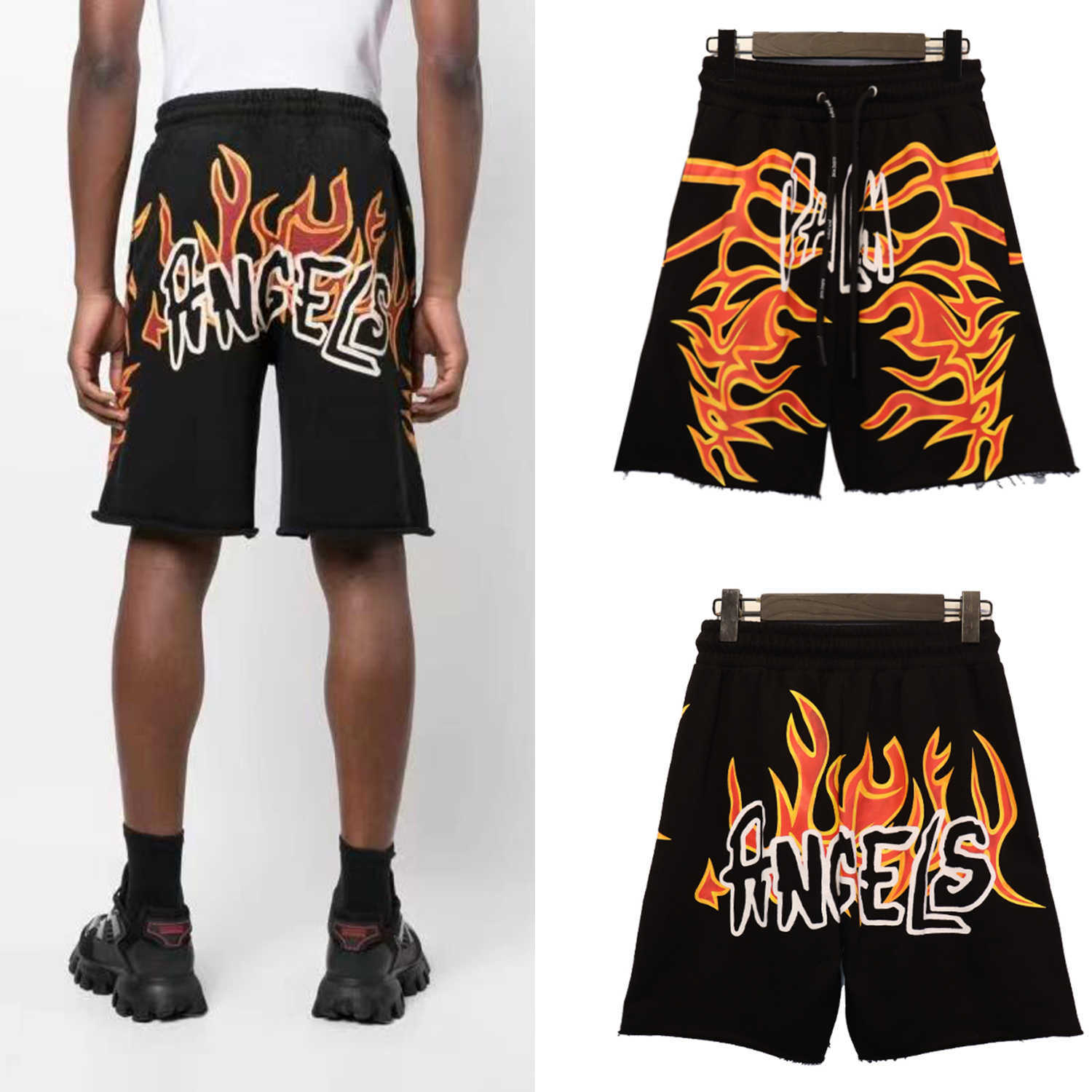 

Designer Short Fashion Casual Clothing Palmes Angels Flame Letter Printing Shorts Men's Women's Summer Loose Cotton Capris Couples Joggers Beach Fitness Sportswear, Apricot