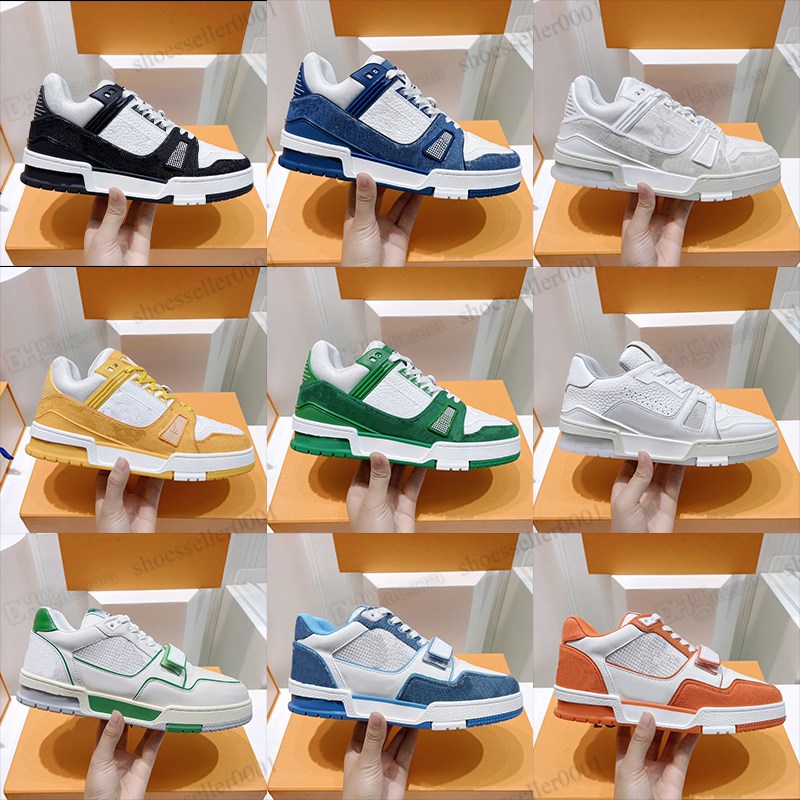

2023 Designer flat sneaker virgil trainer casual shoes denim canvas leather abloh white green red blue letter overlays platform for men women low snea s3lm#