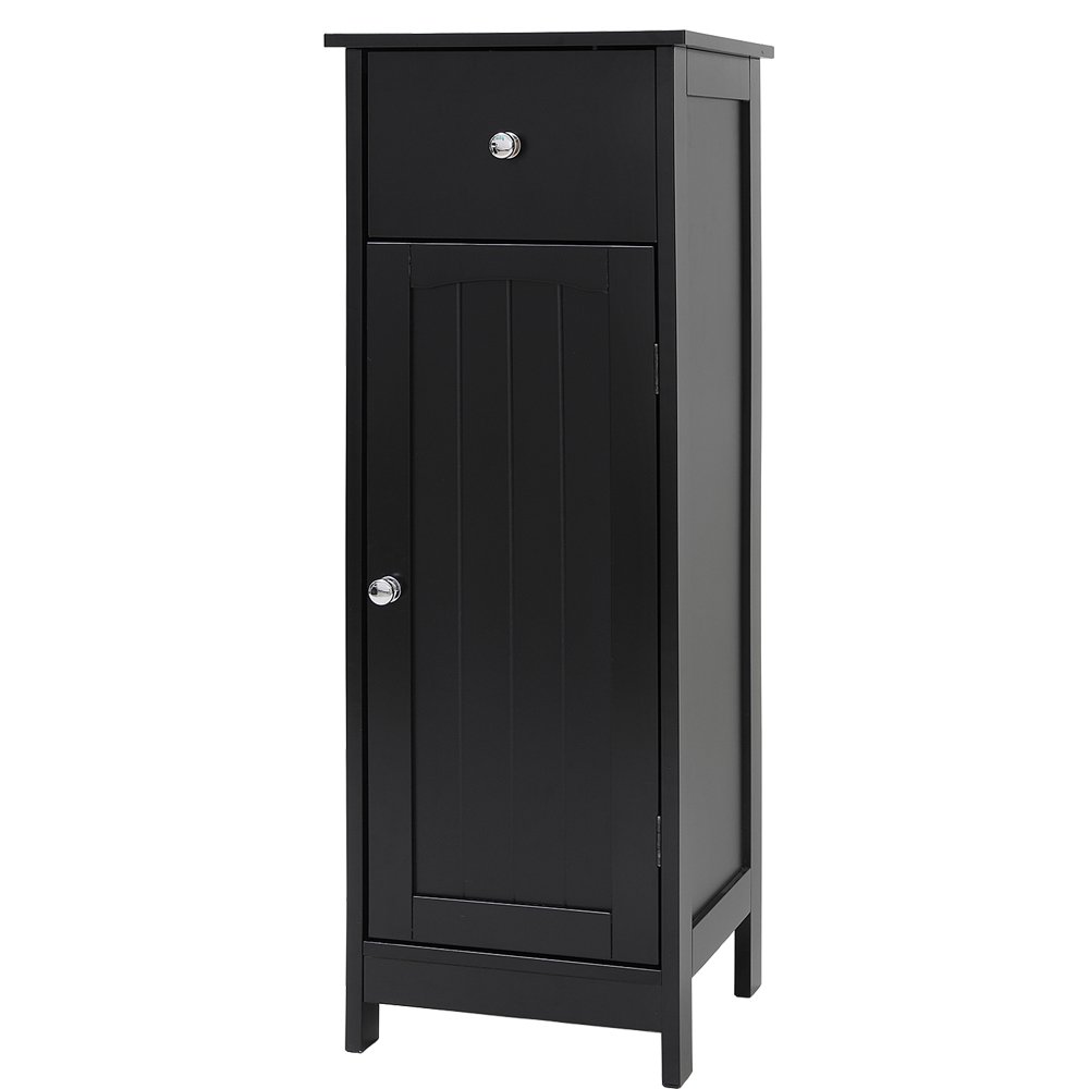 

Bathroom Floor Cabinet, Storage Cabinet with Large Drawer, Wooden Free-Standing Cabinet with Door for Bathroom, Living Room, Bedroom, Black
