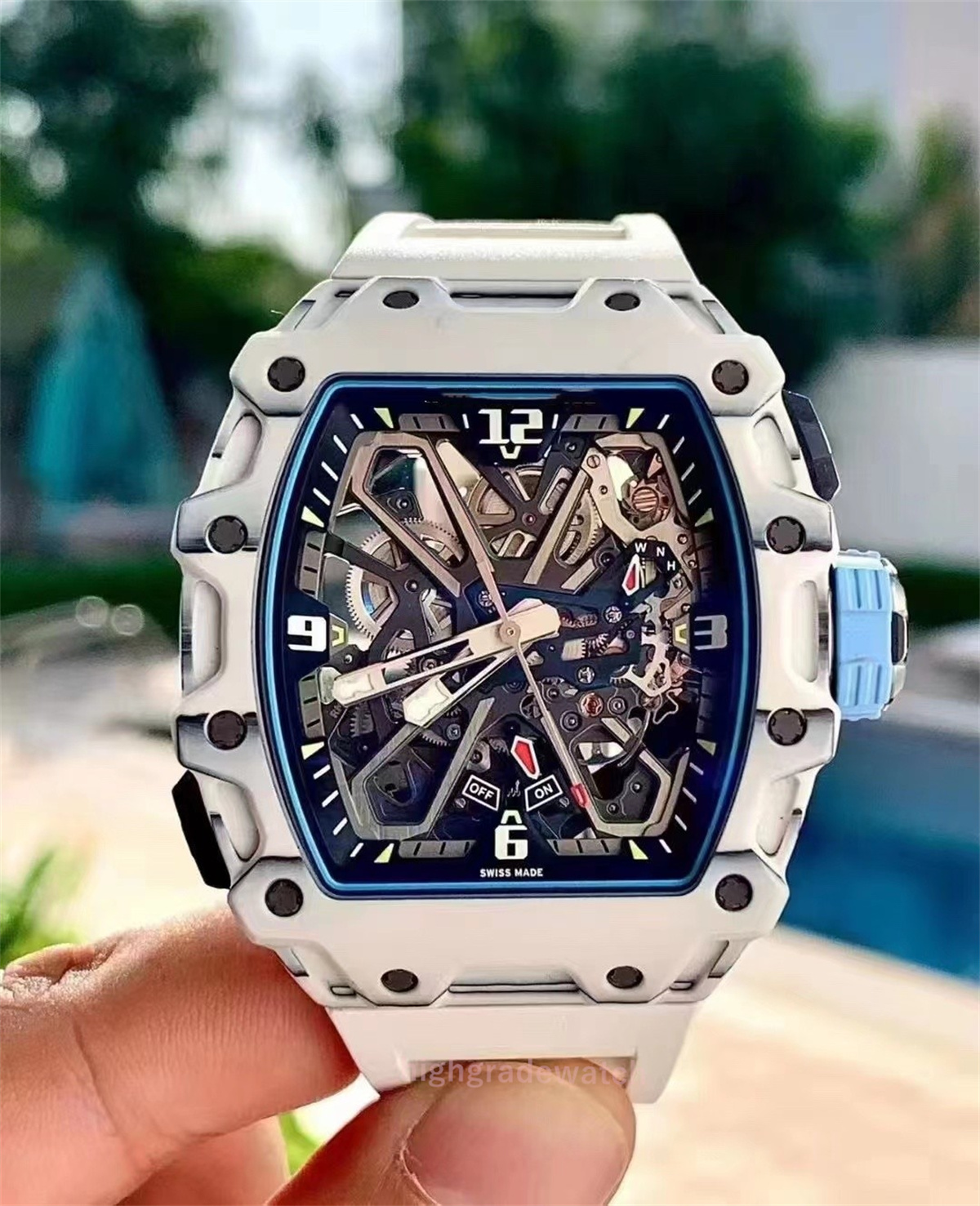 

2023 New Men's Watch RM35-03 White NTPT carbon fiber rubber strap Sapphire mirror, As shown