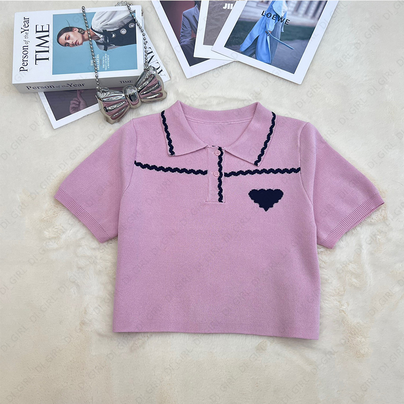 

Women Knits T Shirts Designer Triangular Sexy Slim-Fit Knited Tshirts Summer Pullover Short Sleeve T-shirt Tops, Pink