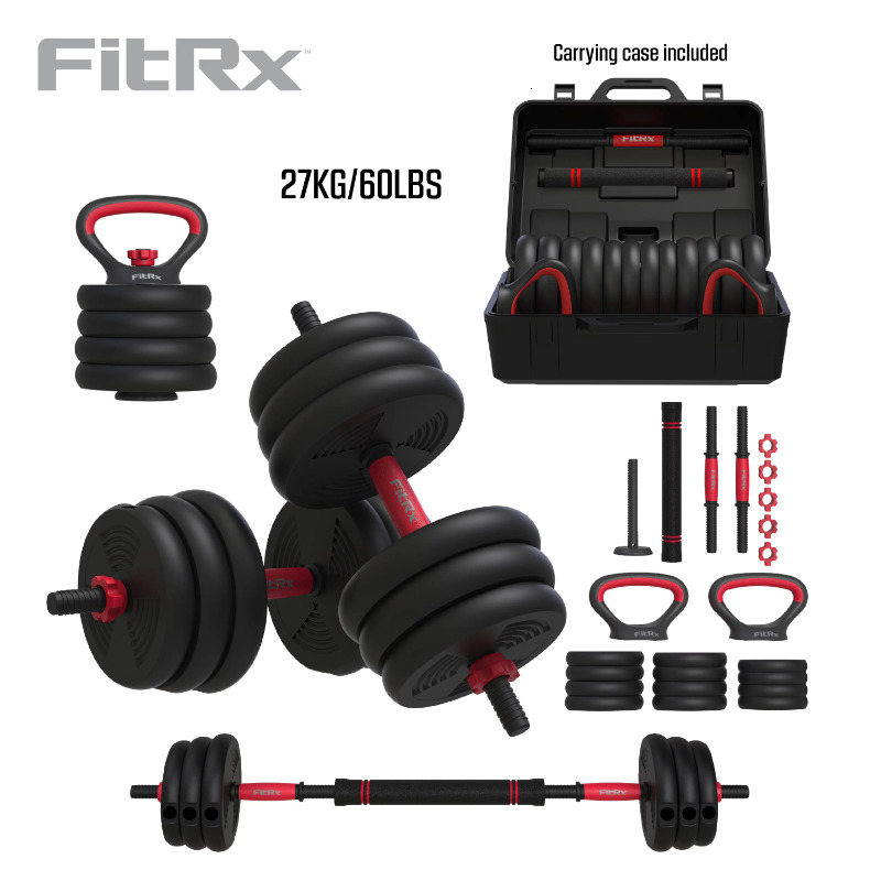 

water bottle FitRx SmartBell Gym 60lb 4 in 1 Portable Interchangeable Dumbbell Barbell and Kettlebell Set with Adjustable Weights 230505, Red
