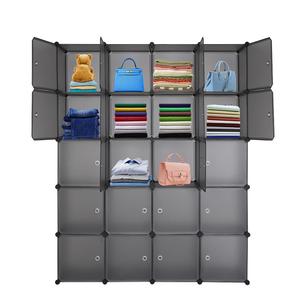 

20-Cube Organizer Stackable Plastic Storage Wardrobe Portable Closet, Gray