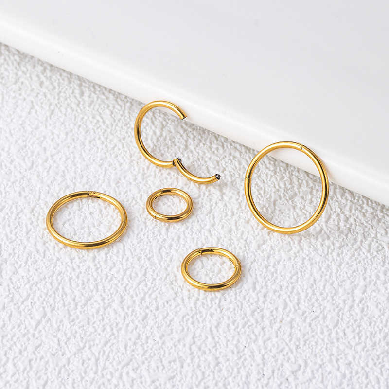 

Titanium Smooth Surface Closure Hoop Earring Lip Ring Nose Ring Earrings 16g Fashion Puncture Piercing Anti-allergy Body Jewelry 14K Gold For Men And Women Wholesale