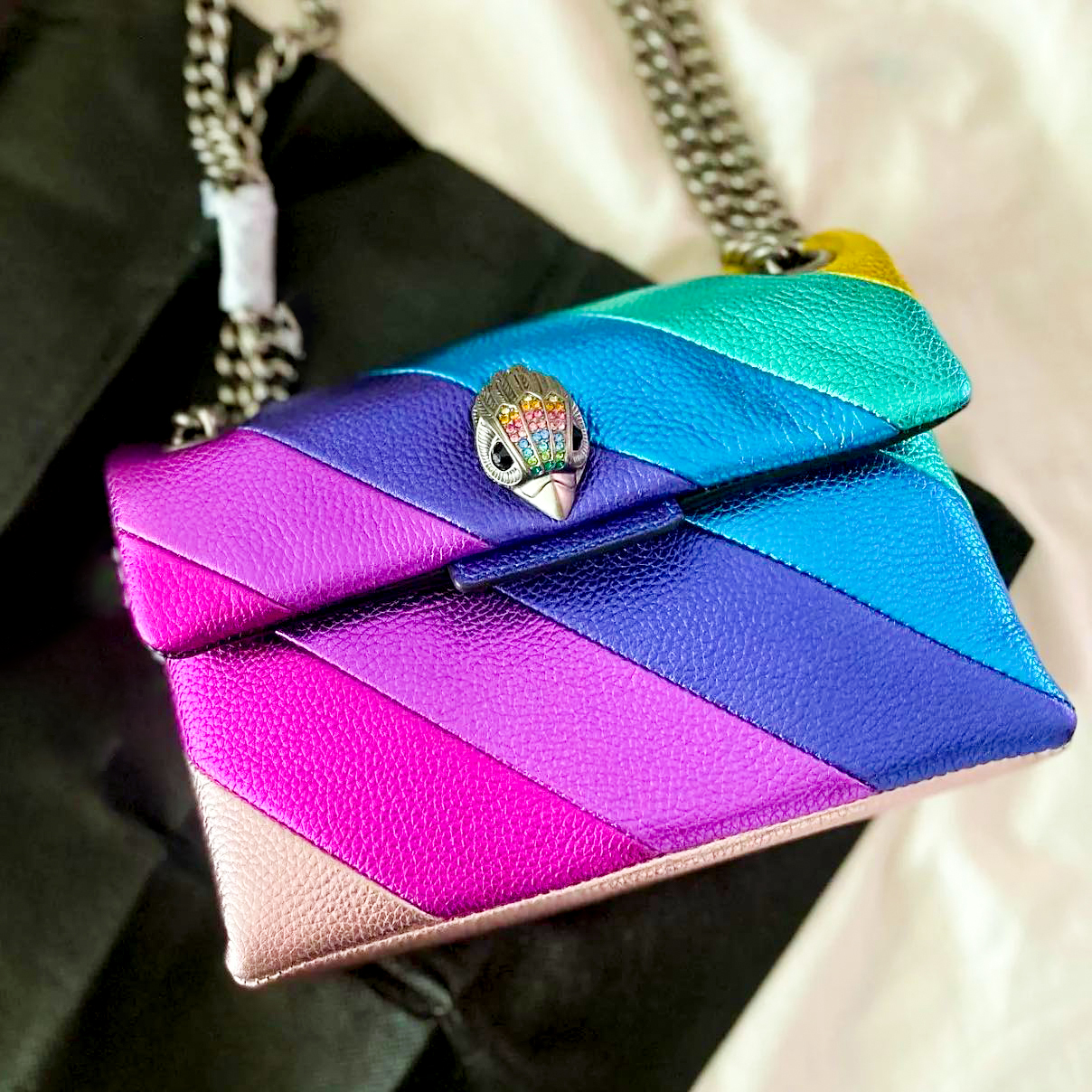 

famous Kurt Geiger rainbow bag Luxury london Genuine leather handbag Womens vintage cosmetic Mens stripes Shoulder bag clutch designer tote chain crossbody Bags