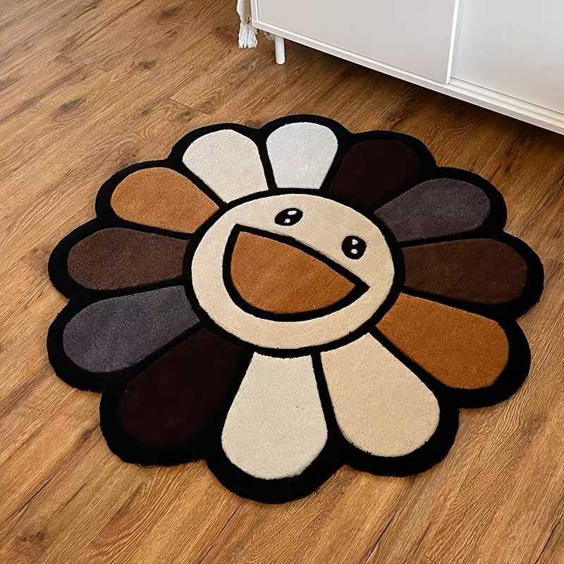 

Children's Carpet Rainbow Sunflower Circular Floor Mat 60 * 60cm Coffee Sunflower Circular Carpet 90 * 90cm Brand Designer Carpet Rugs, Brown