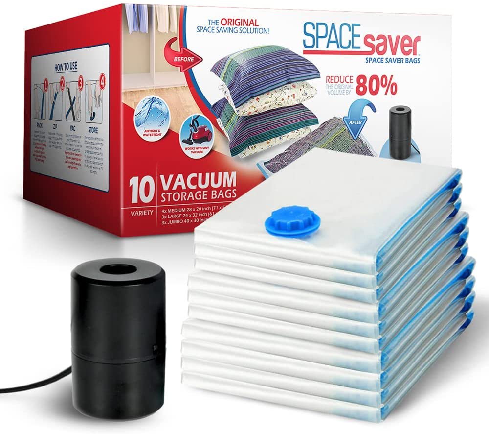 

Premium Vacuum Storage Bags 80 More Storage Electric Pump for Travel Double-Zip Seal and Triple Seal Turbo-Valve for Max Space Saving