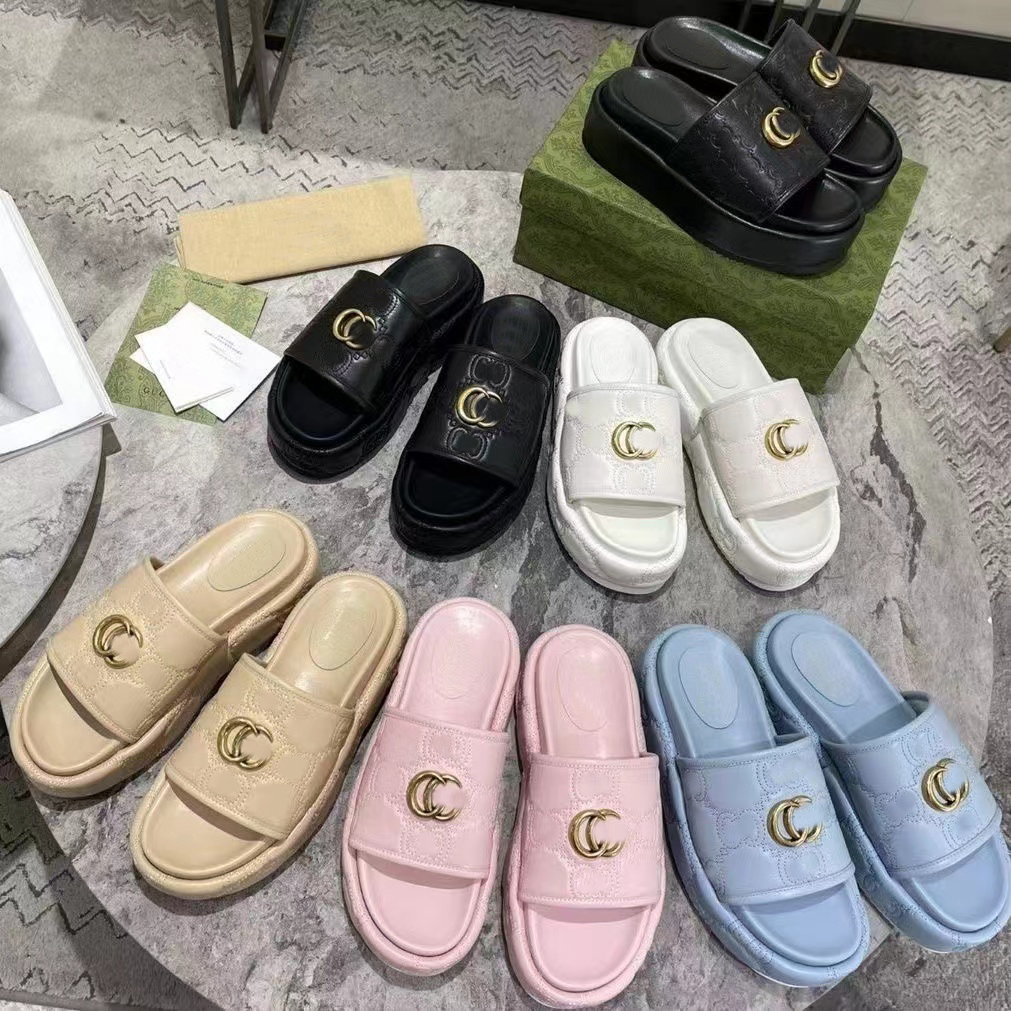 

Luxurys Designers Sandals for men women Classic Floral Brocade slides flats leather rubber Platform Flip Flops Beach Shoes Loafers, #2