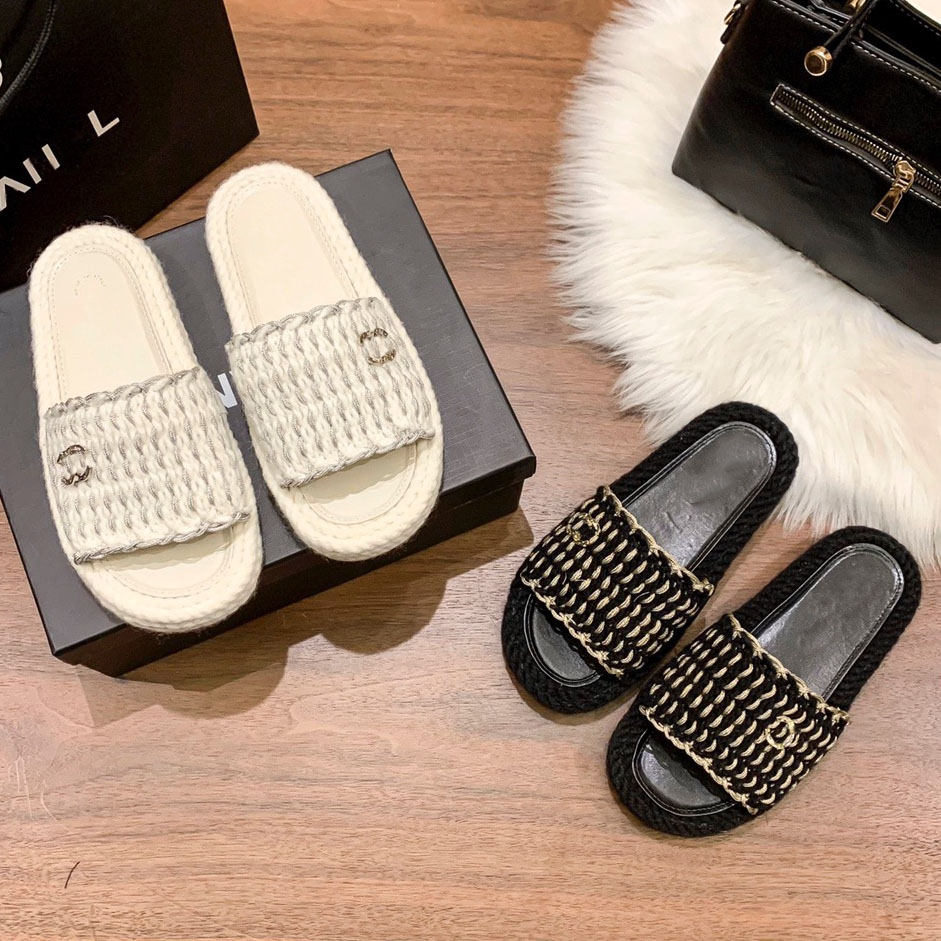 

Designer Women's Mule Slippers Woven and Knitted Holiday Slippers Classic Flat Slippers Casual Sandals Summer Fashion Ladies Beach Outdoor Sandals 15, #4