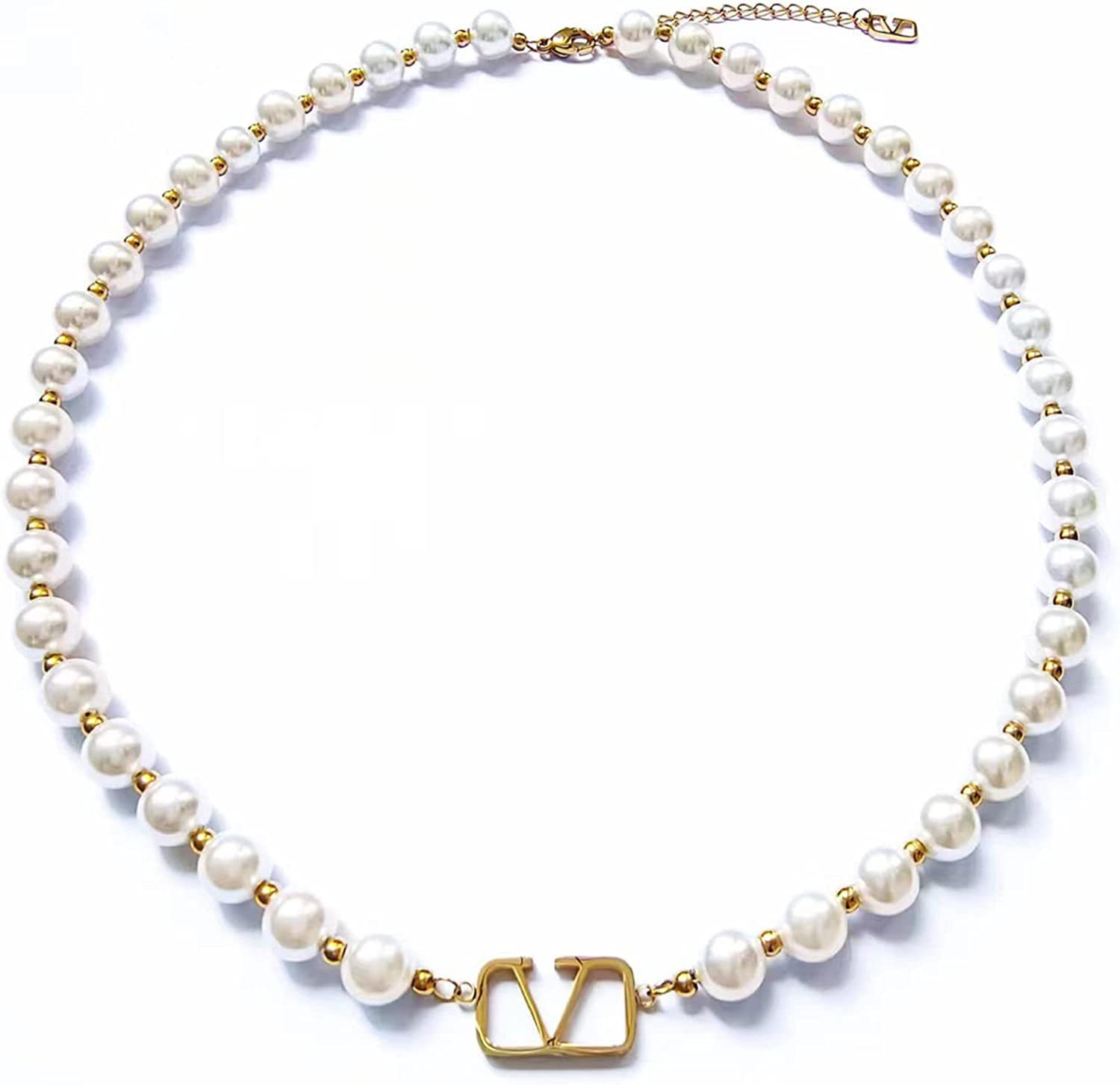 

Luxury Brand Letter V Pendant Necklace Bracelet White Pearl Jewelry for Gift
