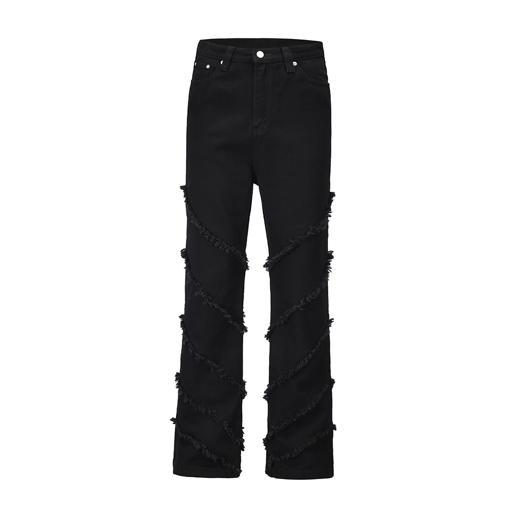 

Streetwear Black Straight Striped Men's Jeans Pockets Baggy Casual Cargo Pants Oversized Denim Trousers