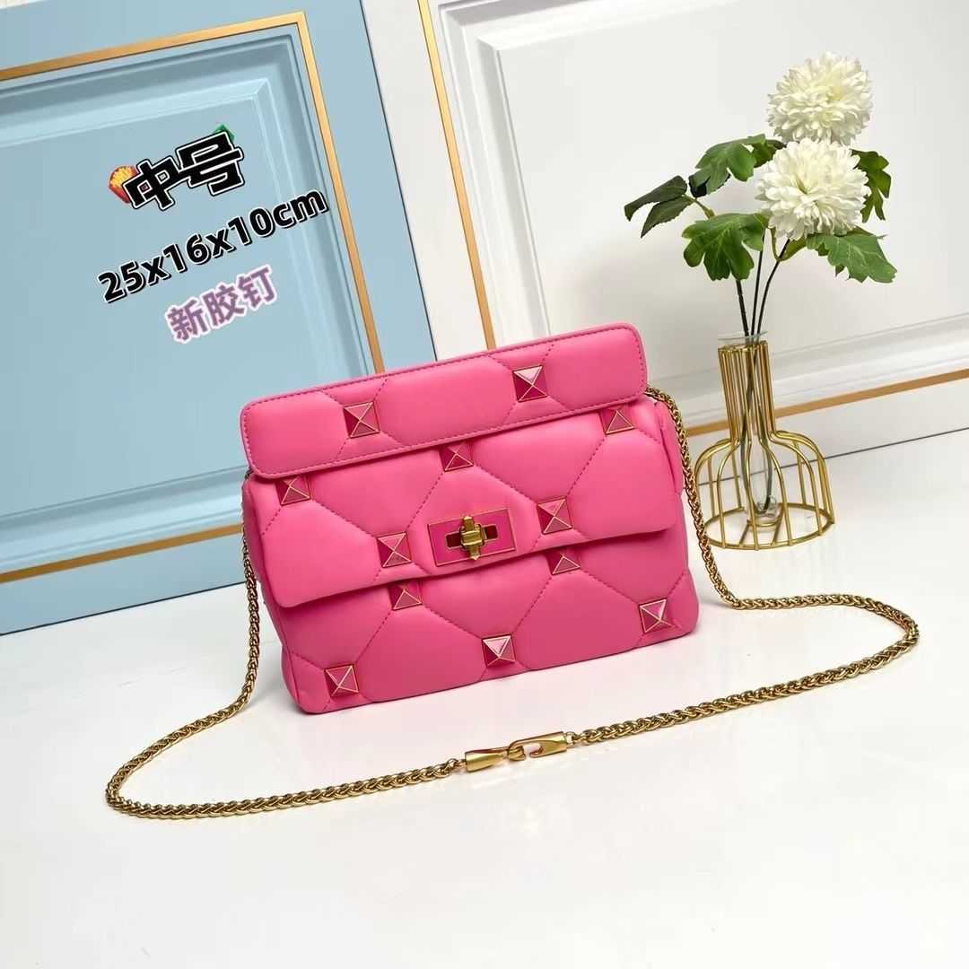 

Beauty Rivet Designer Women Bags Luxurys Valentino Handbag Women's Chain 3 NJ3J, Black medium length 25cm