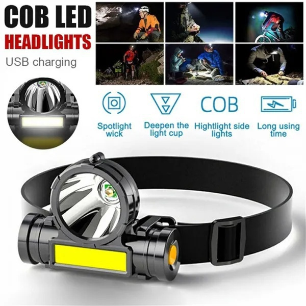 1 2Pcs Portable mini Powerful LED Headlamp XPE COB USB Rechargeable Headlight Built-in Battery Waterproof Head Torch Head Lamp-image-863393846
