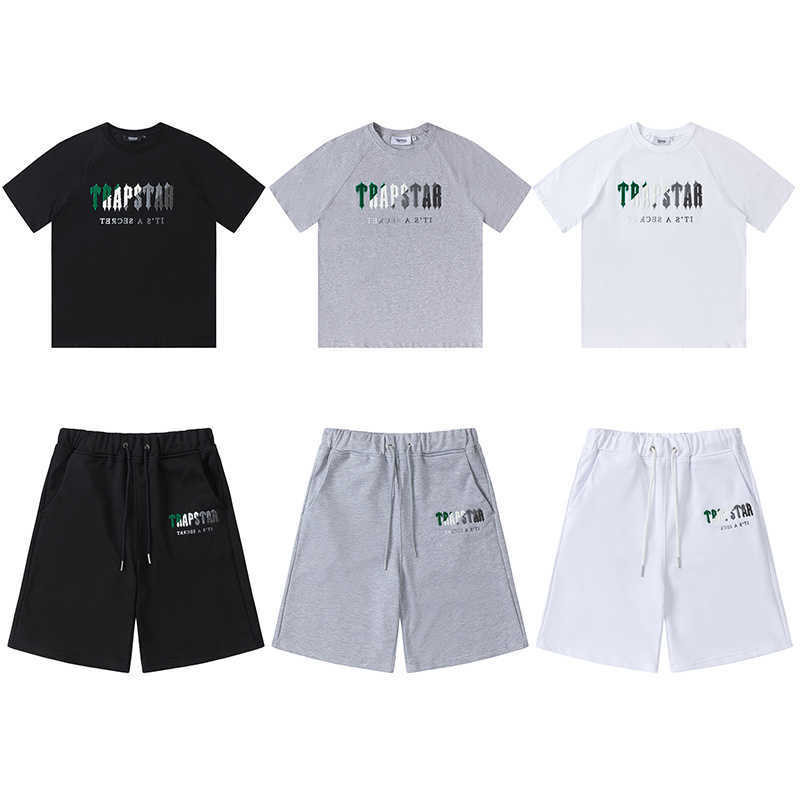 

Designer Clothing Fashion Tracksuit Tees Tshirt Summer New Trapstar Letter Green White Grey Gradual Color Changing Towel Embroidery Casual Set for Men Women Couple, Shipping fee