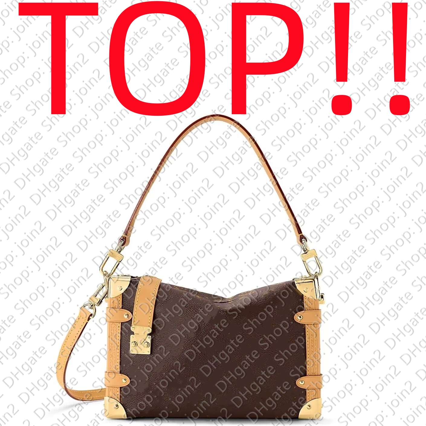 

TOP. M46358 SIDE TRUNK PM Tote Handbag Designer Cross Body Shoulder Bag, Brown with flowers
