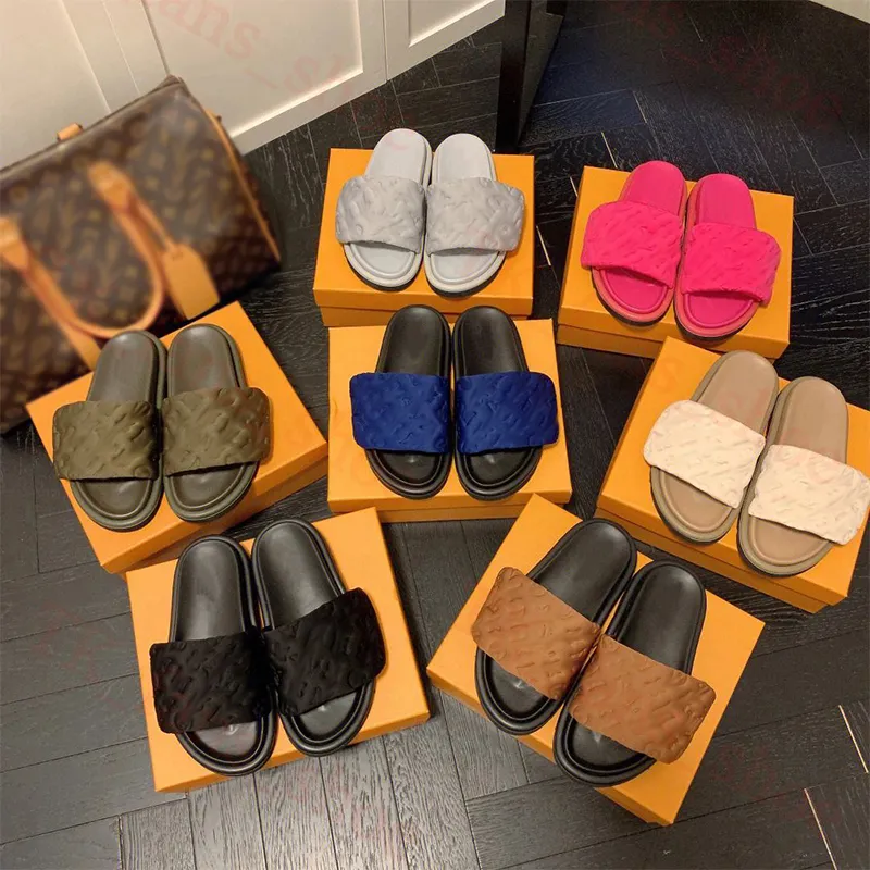 

Designer Slides Pool Pillow Mules Slide Slippers Flat Comfort Padded Front Strap Loafers Men Women Sandals Platform dhgate Luxury Fashio WEN, 16