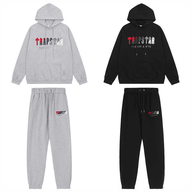 

Designer Clothing Fashion Tracksuit Hoodie Trendy Trapstar Red Grey Towel Embroidered Plucked High Street Casual Set for Men Women in Autumn Winter Sportswear, Shipping fee