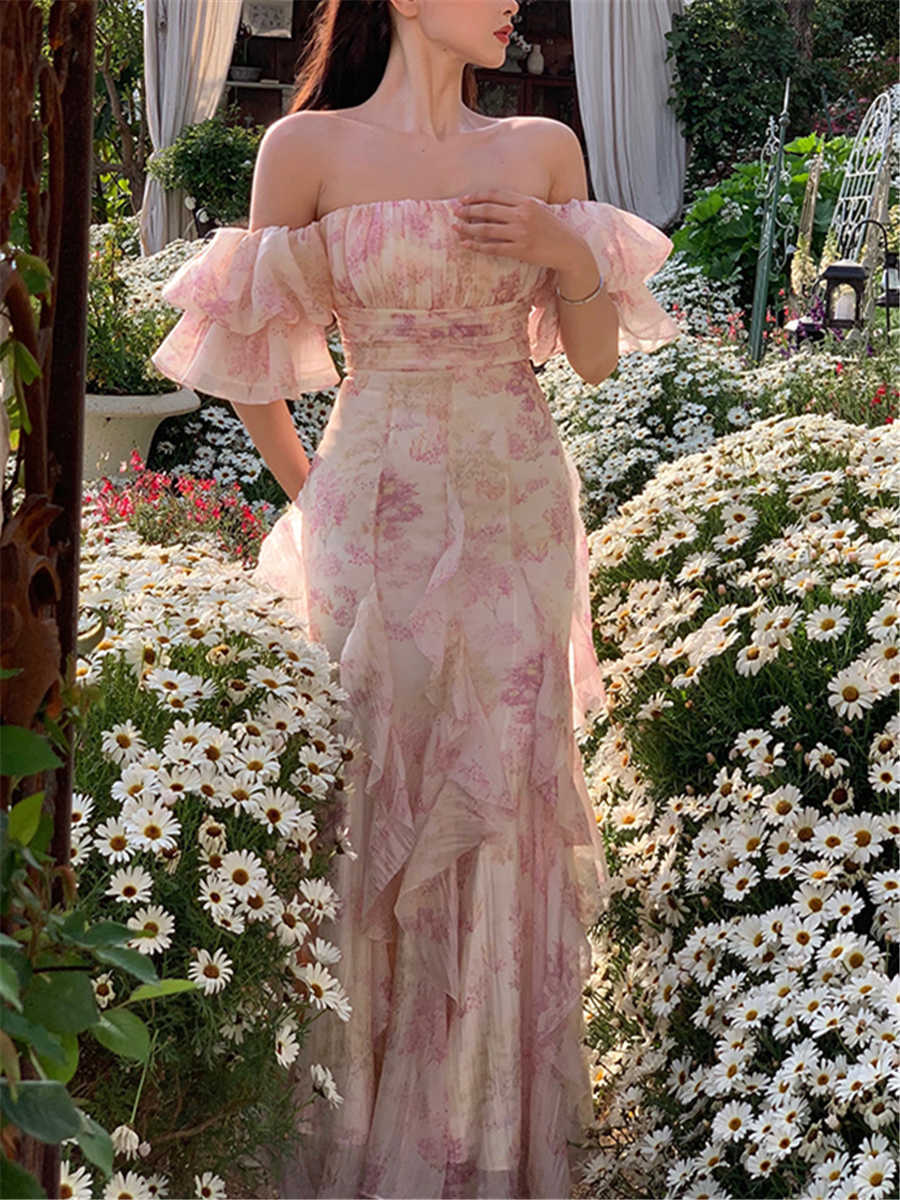 Casual Dresses Midi Dress Women Elegant Korean Summer 2023 New Slash Neck Fashion Evening Party Lady Vestido Vintage Casual Female Sexy Clothes L-image-863449500