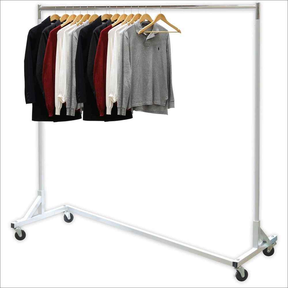 

Houseware Industrial Grade Z-Base Garment Rack, 400lb Load with 62 Inch Extra Long bar, Silver