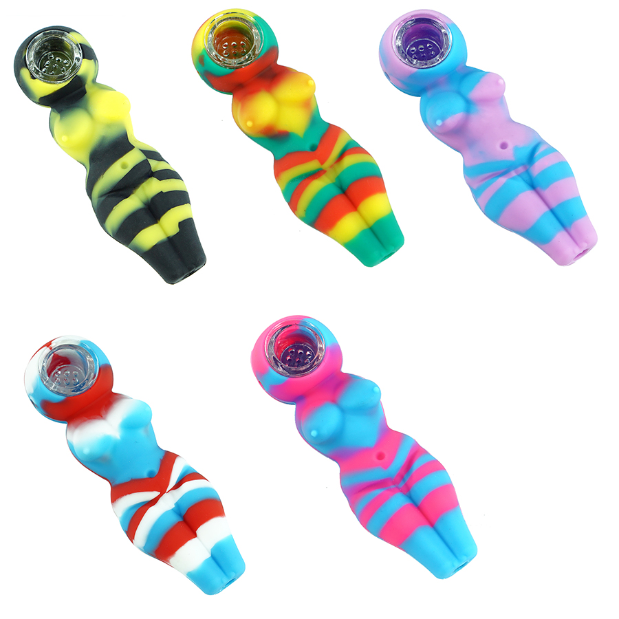 

Home Garden silicone smoking lady unique shape silicon hand pipes easy to take clear with glass bowl