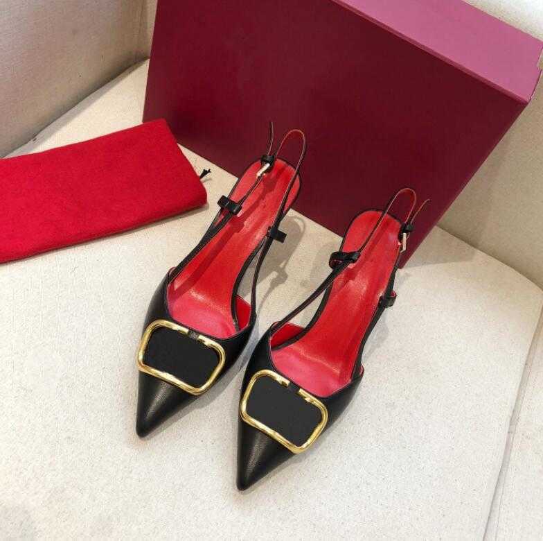 

2023 women high heel sandal 8cm thin heel red wedding shoes Genuine Leather metal buckle Single shoes sexy pointed toe