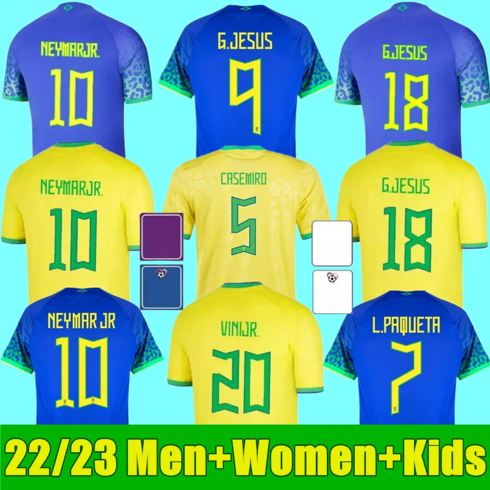 

2023 soccer jerseys Camiseta de futbol PAQUETA BRAZILS NERES COUTINHO football shirt JESUS MARCELO CASEMIRO brasil 22 23 maillots football Men Women kids kit SETS, Adult away