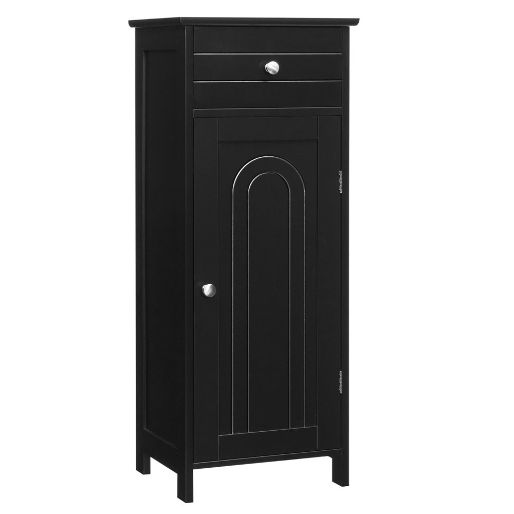 

Bathroom Floor Cabinet Storage Organizer Free-Standing w Drawer Black