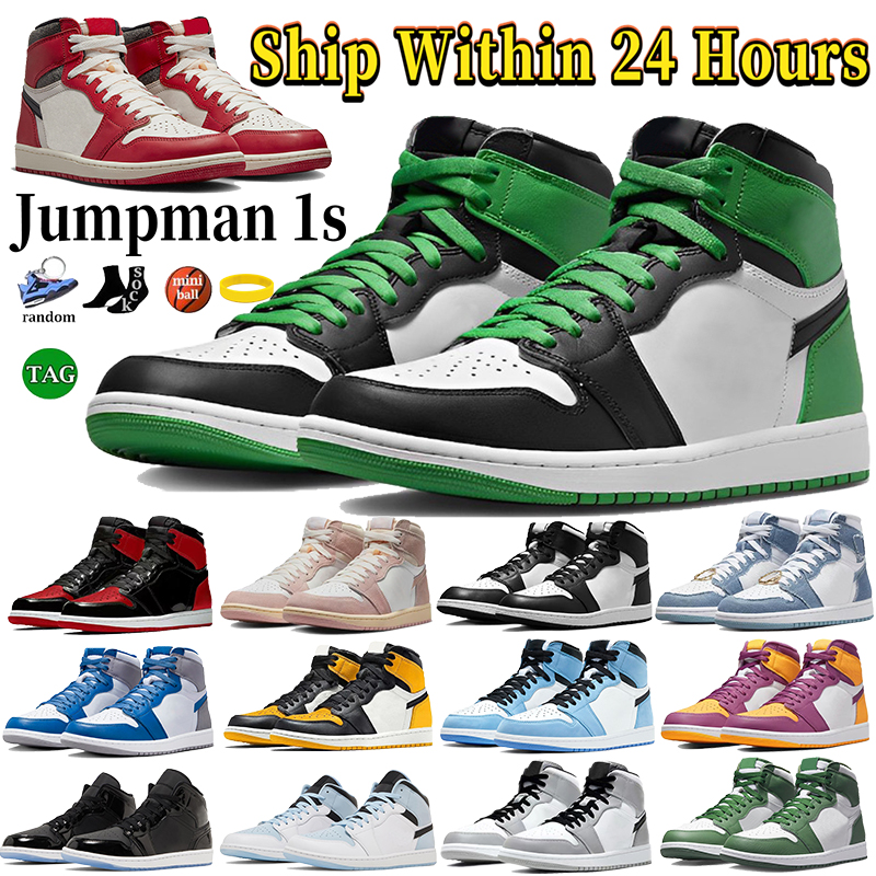 

Mens 1 High OG 1s Basketball Shoes Jumpman Lucky Green Men Sneakers Chicago Lost And Found University Blue Patent Bred Gorge Green Dark Mocha Sport Shoe Women Trainers, 32 varsity red