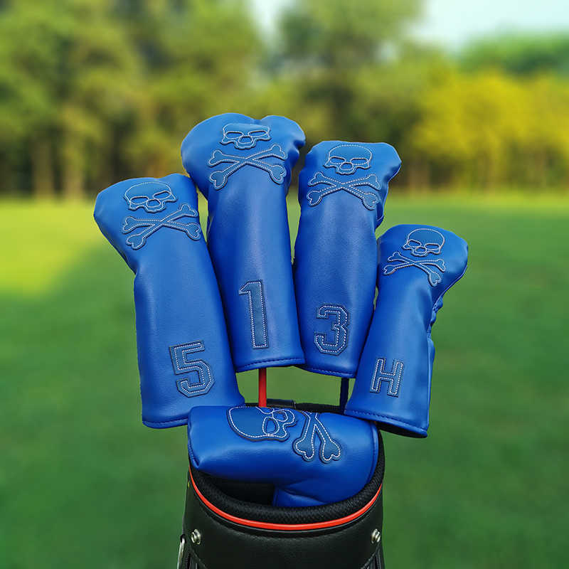 

Other Golf Products Skull golf club head cover set skull driver cover fairway wood cover mixed cue cover leather golf wood cover J230506