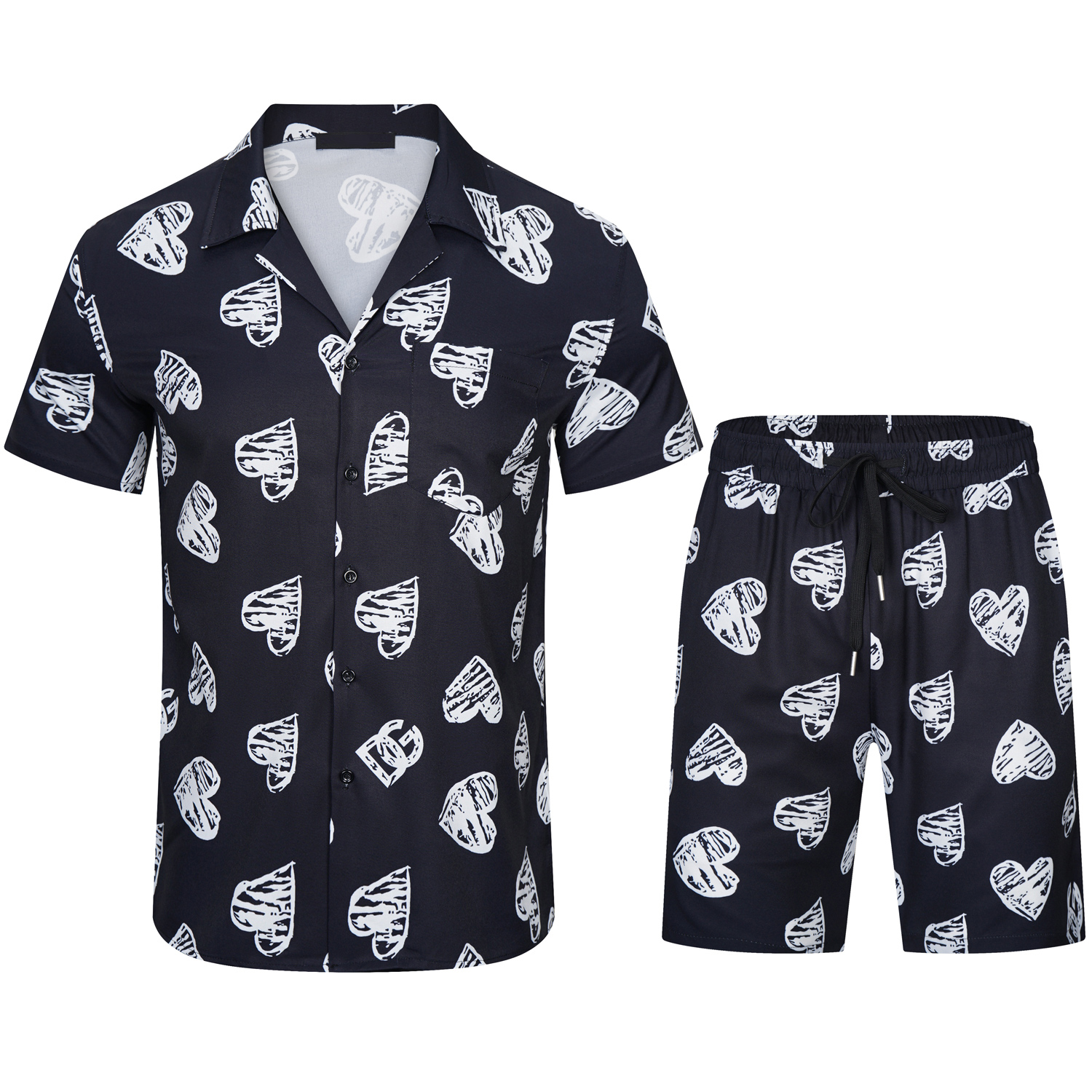 

dg Summer Fashion Mens Tracksuits Heart Pattern Letter Print Men's Casual Shirt Short Sleeve Shorts Suits