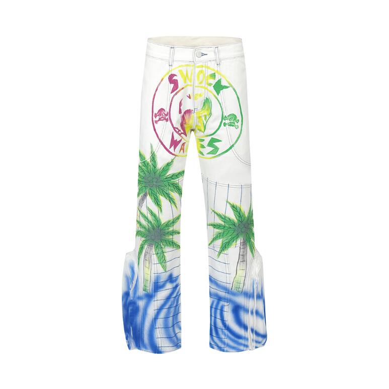 Letter Embroidery Patchwork Baggy Jeans Pants Men's Straight Vintage Casual Denim Trousers