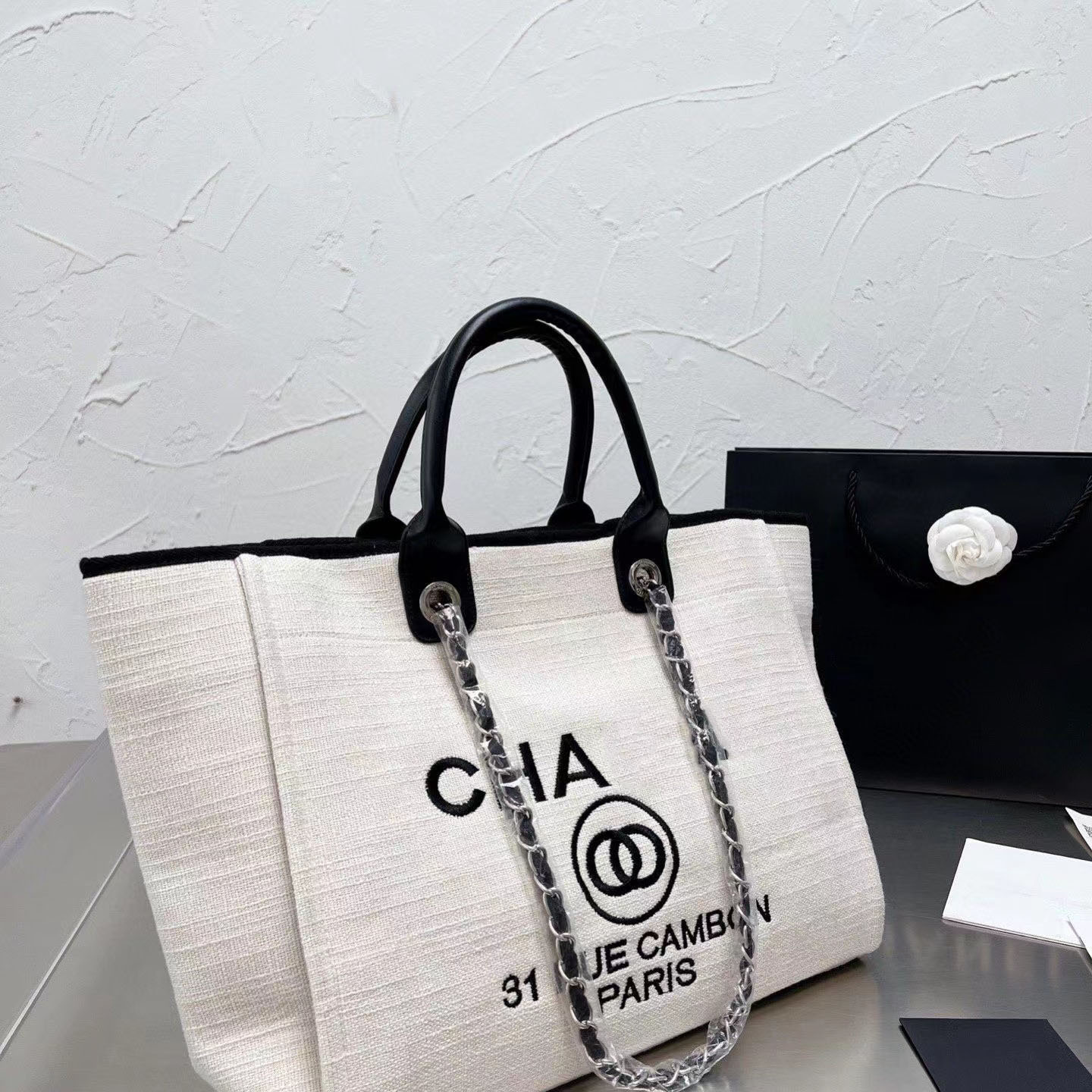 

Classic deauville tote bag Shopping Bag Luxury channel handbag Womens Nylon Canvas Shoulder Bag High capacity Designer Crossbody Chain clutch summer beach Bags, 5#-38cm