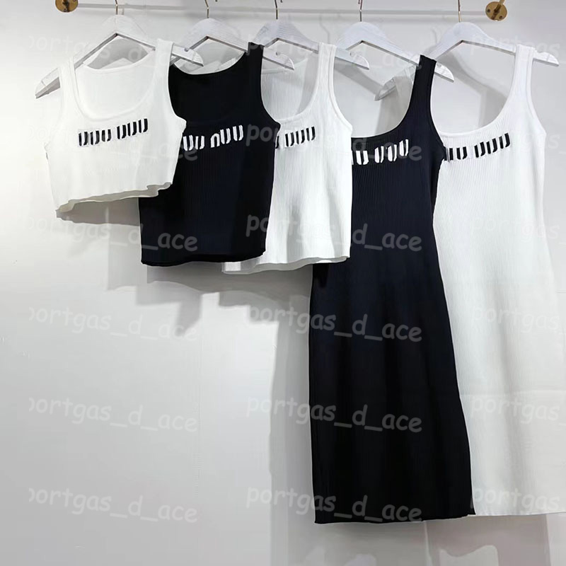 

Luxury Wome Casual Dress Letter Sexy Cropped Knit Tanks White Black Vest Tops, White long vest with label~