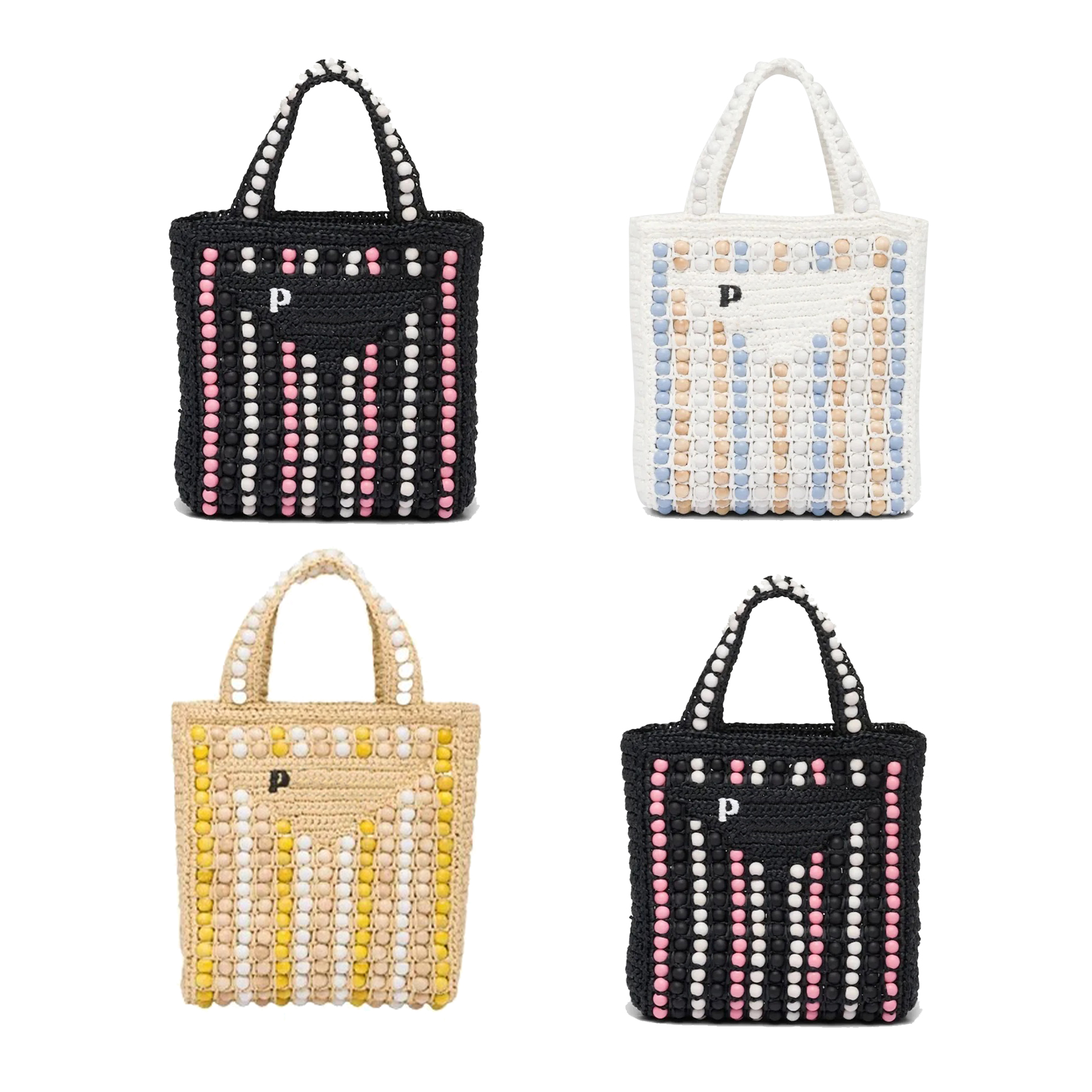 

Designer beads stripe Raffias Straw weave Bag prad triangle Womens small handbag shopping mens Shoulder Beach bag luxury basket Crossbody clutch bags tote pochette, Black