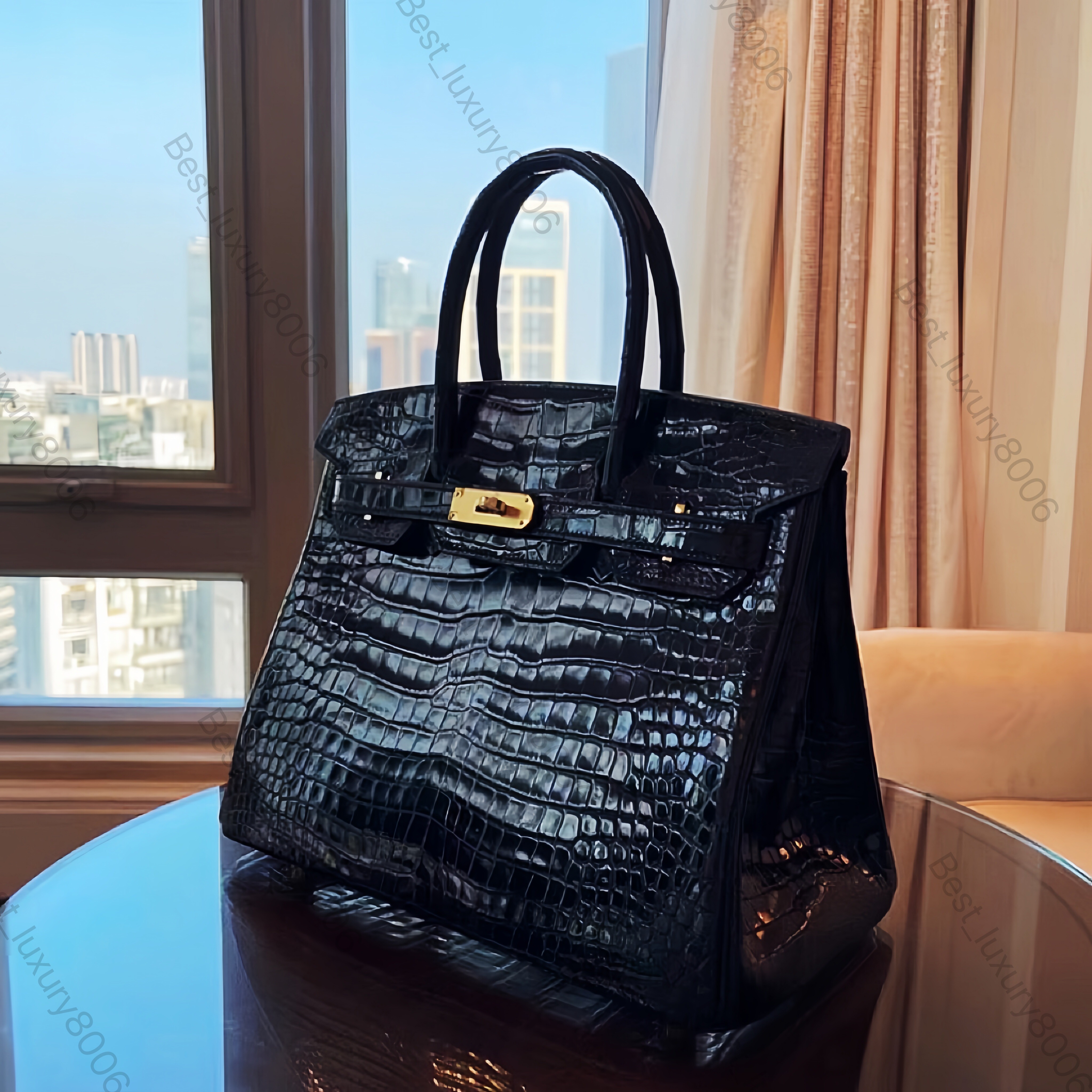 

Fully Handmade Tote Designer Slant Bag Classic Luxury Clamshell Bag 25 30 Sizes Imported crocodile skin Beeswax Thread stitched 22K platinized hardware, Red