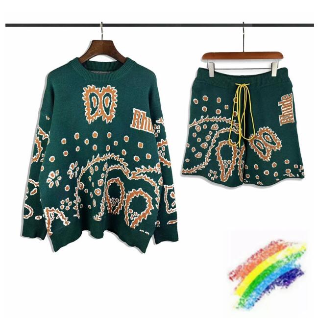 

Green Cashew Knit Shorts Men Women 2023ss Drawstring Breeches
