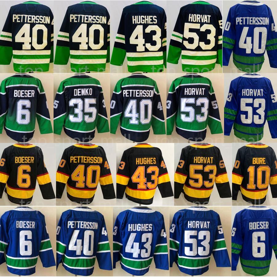 

Man Ice Hockey 53 Bo Horvat Jerseys 6 Brock Boeser 40 Elias Pettersson 43 Quinn Hughes Reverse Retro 2.0 Team Blue White Alternate Black Men Stitched Good