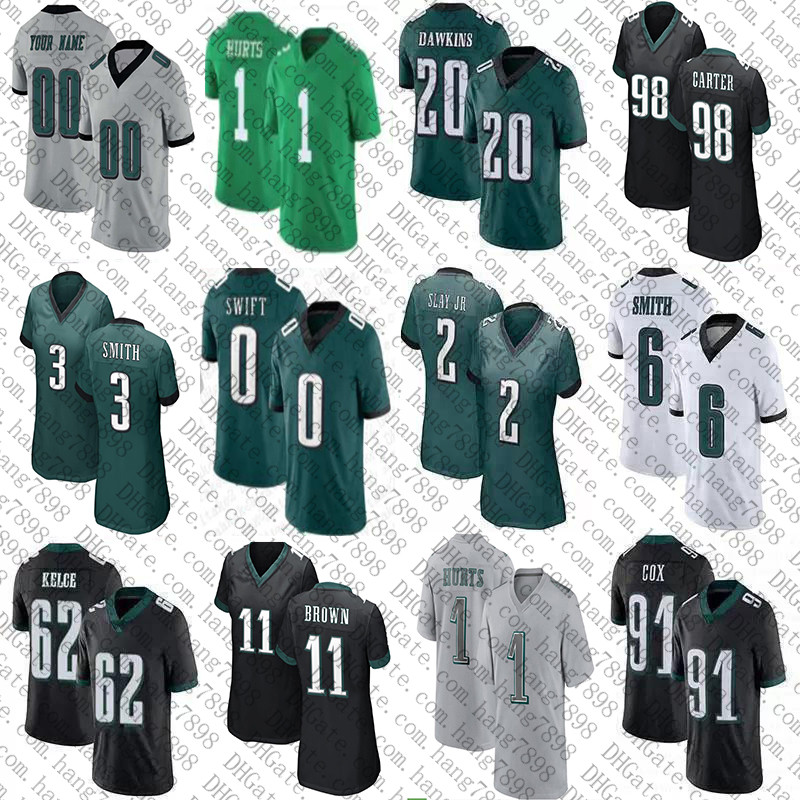 

Custom Jalen Hurts AJ Brown Jalen Carter Football Jerseys Jason Kelce Nolan DeVonta Smith DAndre Swift Darius Slay Jr Brandon Graham Haason Reddick Brian Dawkins, Womens
