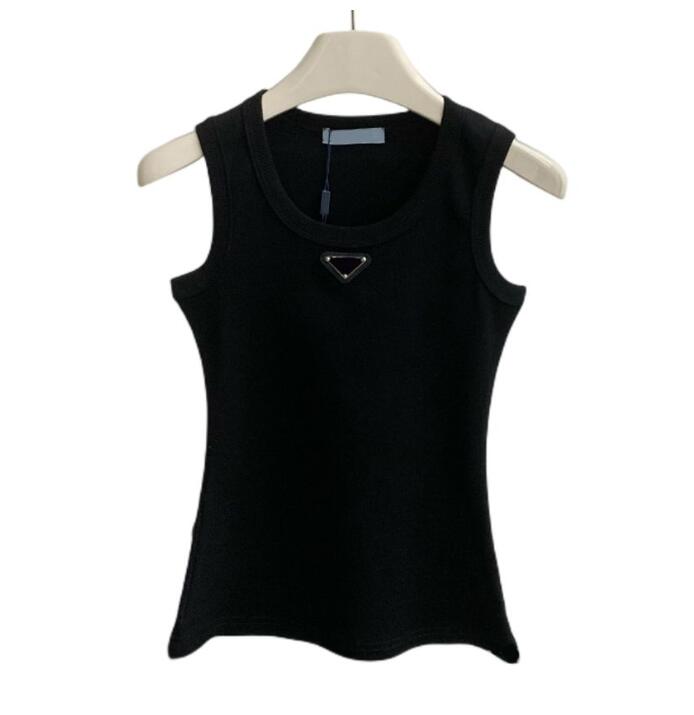 

P-ra Designer Women Fashion Brands Casual Womens Tops Tank Dress Knitted Cotton U Neck Sleeveless Solid Sexy Dresses Elasticity Bodycon Mini Skirt B34E, Black tank top