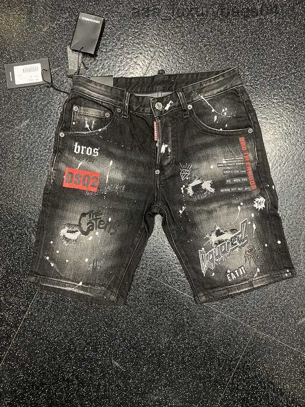 

2023 Men Short Jeans Pants Hole ITALY Brand Man's Shorts Panties Streetwear denim Skinny Slim Straight Biker Jean breechcloth Scanties Summer Clothes 44-54 Size, Blue(gold letter button)