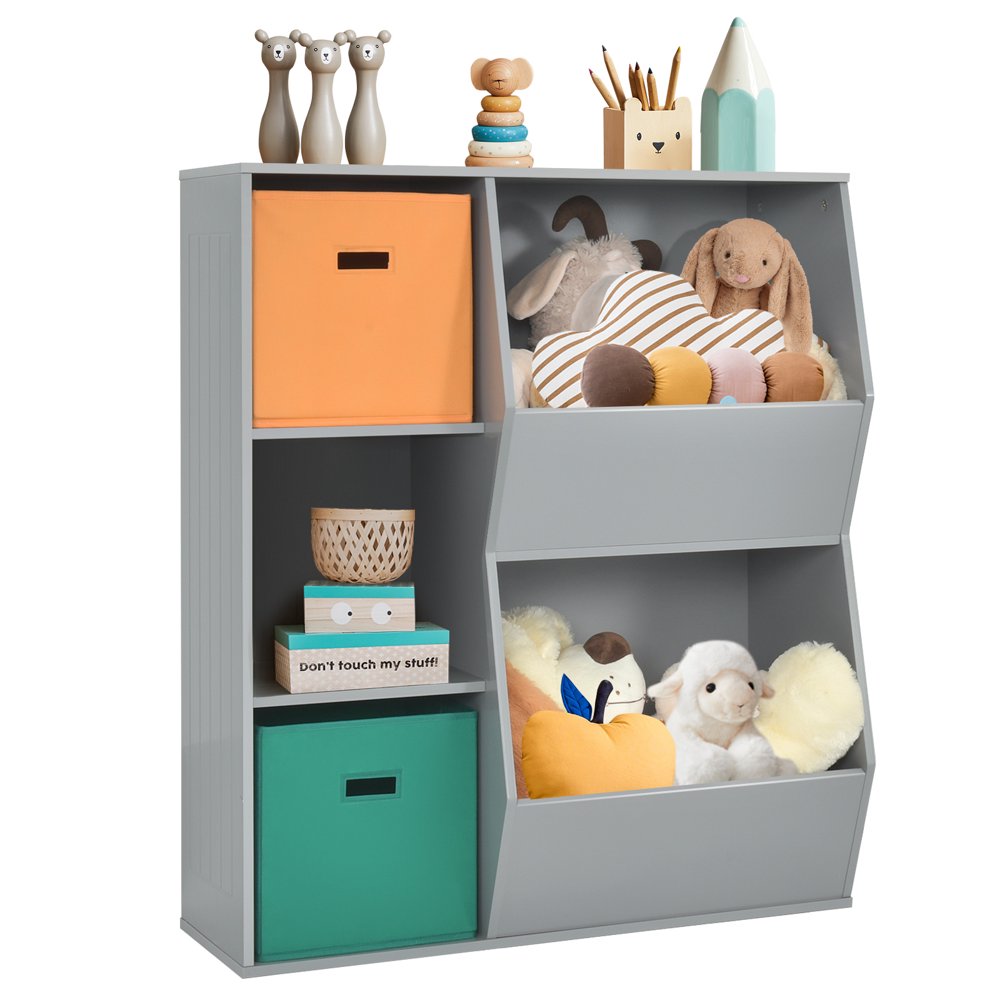 

Kids Toy Storage Cubby Bin Floor Cabinet Shelf Organizer w 2 Baskets Gray